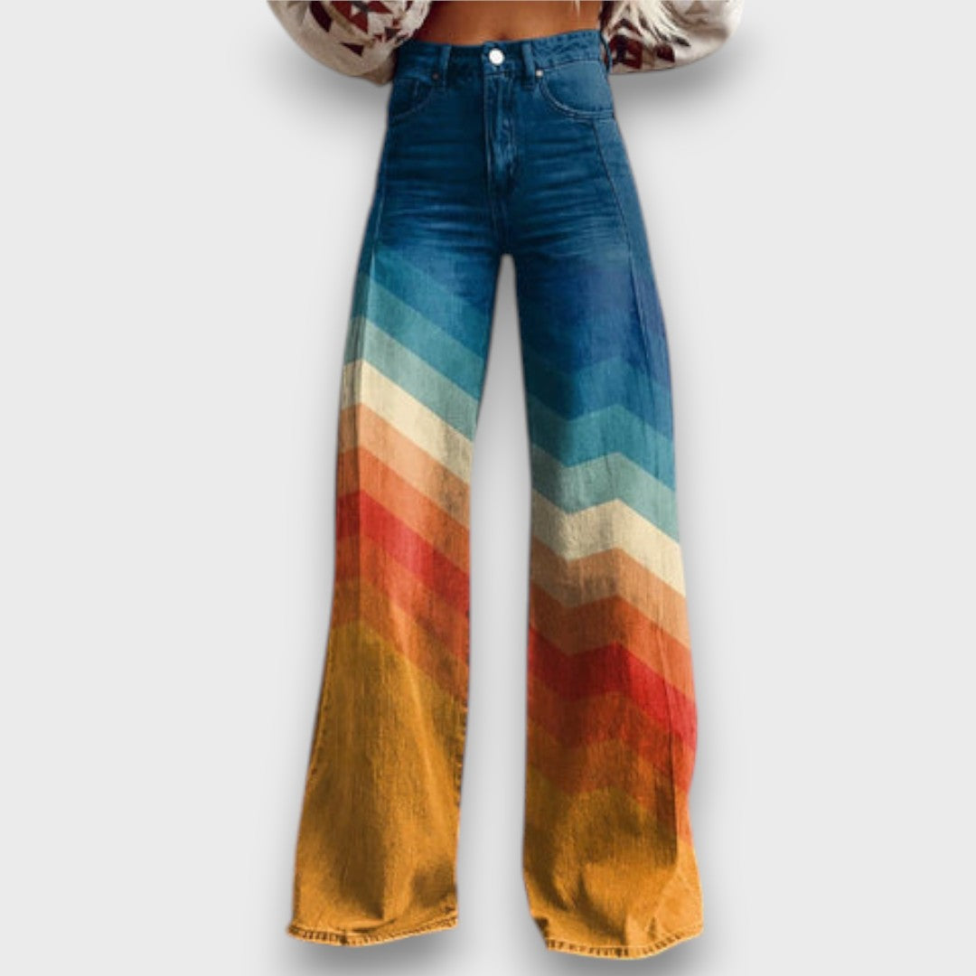 Zamira – Pantalon large à zigzag rétro en dégradé de couleurs