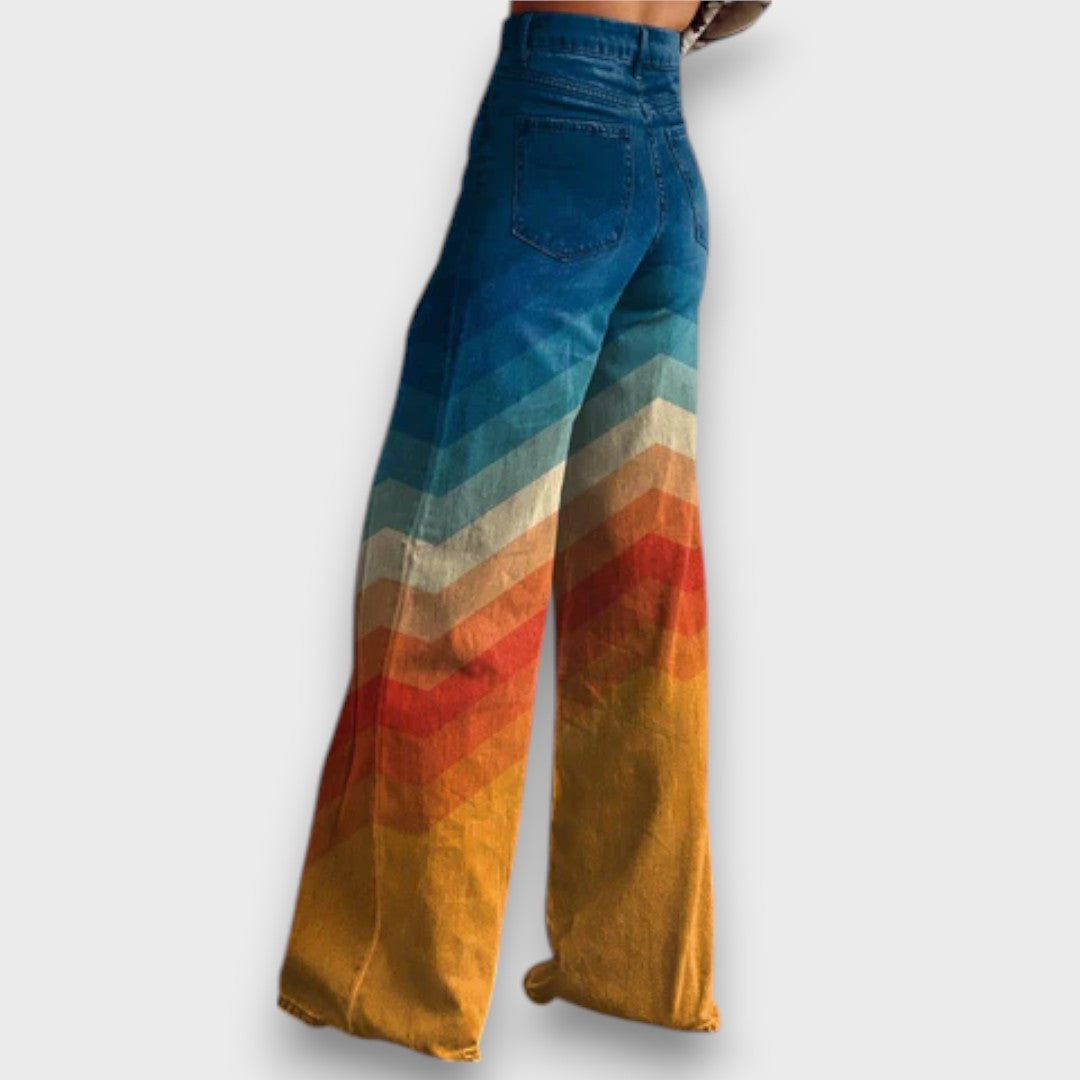 Zamira – Pantalon large à zigzag rétro en dégradé de couleurs